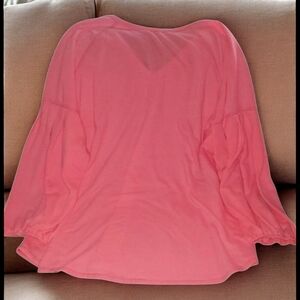 Women's Pink Top Comfy Womens Size 3X XXXL V-neck Drop Long Sleeve Is Pleated